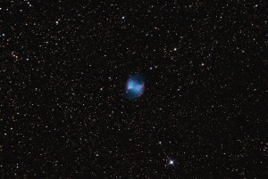 Mgławica planetarne "Hantle" M27, aparat Nikon D7000, ISO 1600, Montaż HEQ5, teleskop Newtona 200/1000,  40 zdjęć,  ekspozycja 45 sekund, opr. Kinga